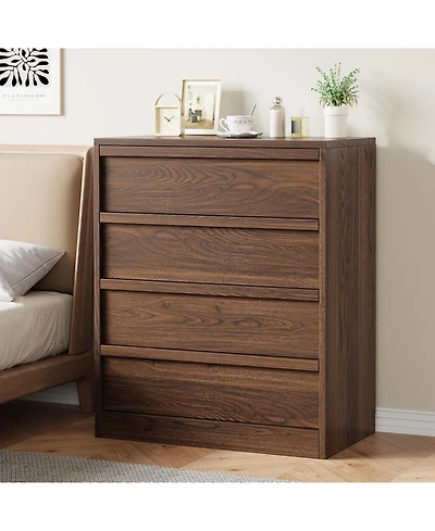 homfan 4-Drawer Walnut Nightstand for Bedroom, Wooden Small Bedside Cabinet with Anti-Tip, Modern End Table for Living Room