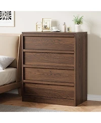 homfan 4-Drawer Walnut Nightstand for Bedroom, Wooden Small Bedside Cabinet with Anti-Tip, Modern End Table for Living Room