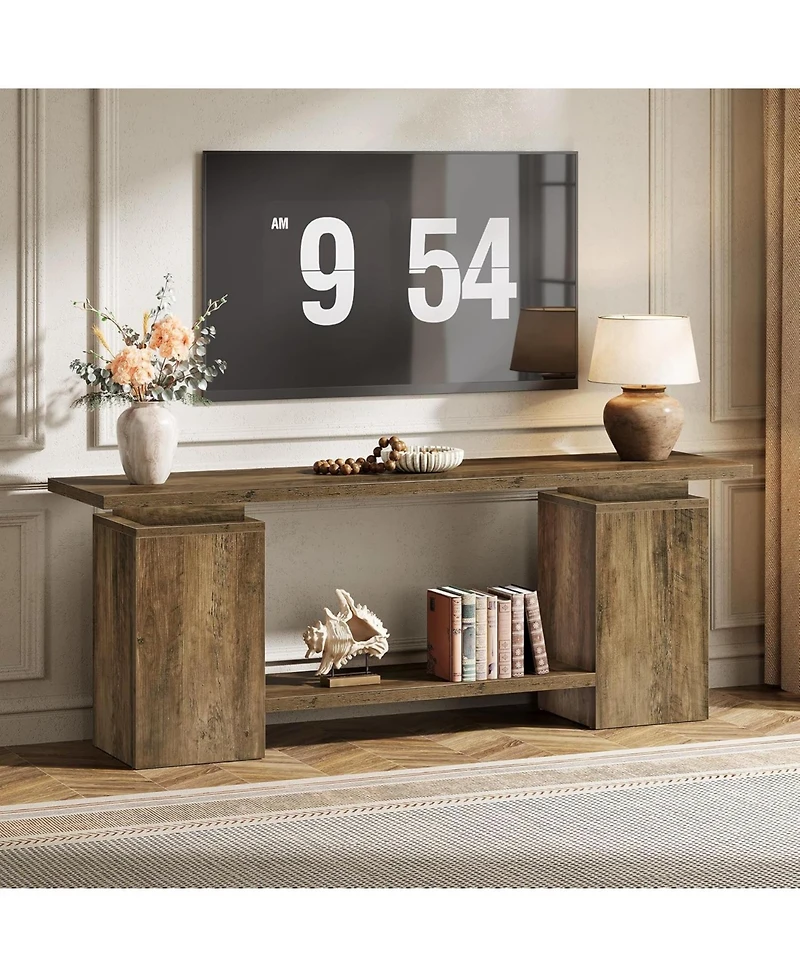 Tribesigns 63" Farmhouse Tv Stand for TVs up to 65", Rustic Wood Entertainment Center with Open Storage Shelf