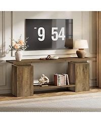 Tribesigns 63" Farmhouse Tv Stand for TVs up to 65", Rustic Wood Entertainment Center with Open Storage Shelf