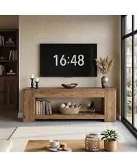 Tribesigns 63" Solid Wood Tv Stand for TVs up to 75 Inches, Farmhouse Long Entertainment Center with Open Storage Shelf