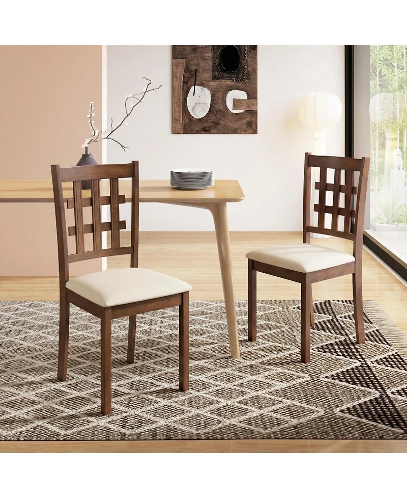Slickblue Set of 2 Wood Kitchen Chairs with Faux Leather Upholstered Seats