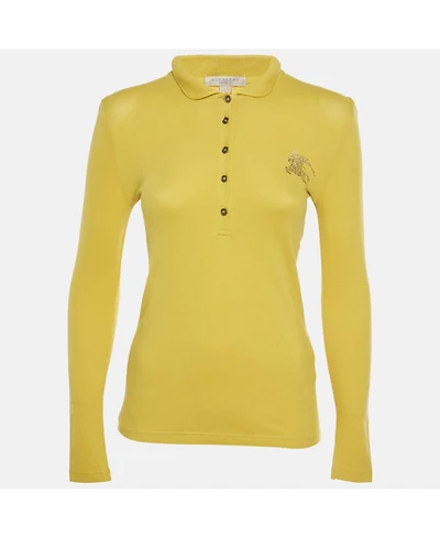 Pre-Owned Burberry Women's Burberry Brit Embellished Logo Long-Sleeve Polo Shirt