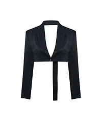 Pcfg Women's Linen-Blend Shiny Cropped Belted Woven Jacket