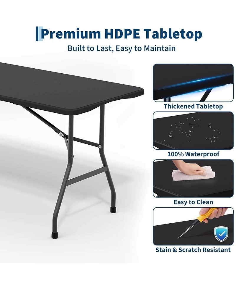 gaomon 6feet Outdoor Portable Hdpe Folding Table with Carrying Handle for Picnic Camping Party Indoor and Use