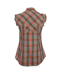 Pre-Owned Dolce & Gabbana Plaid Cotton Pearl Snap Button Detail Sleeveless Shirt