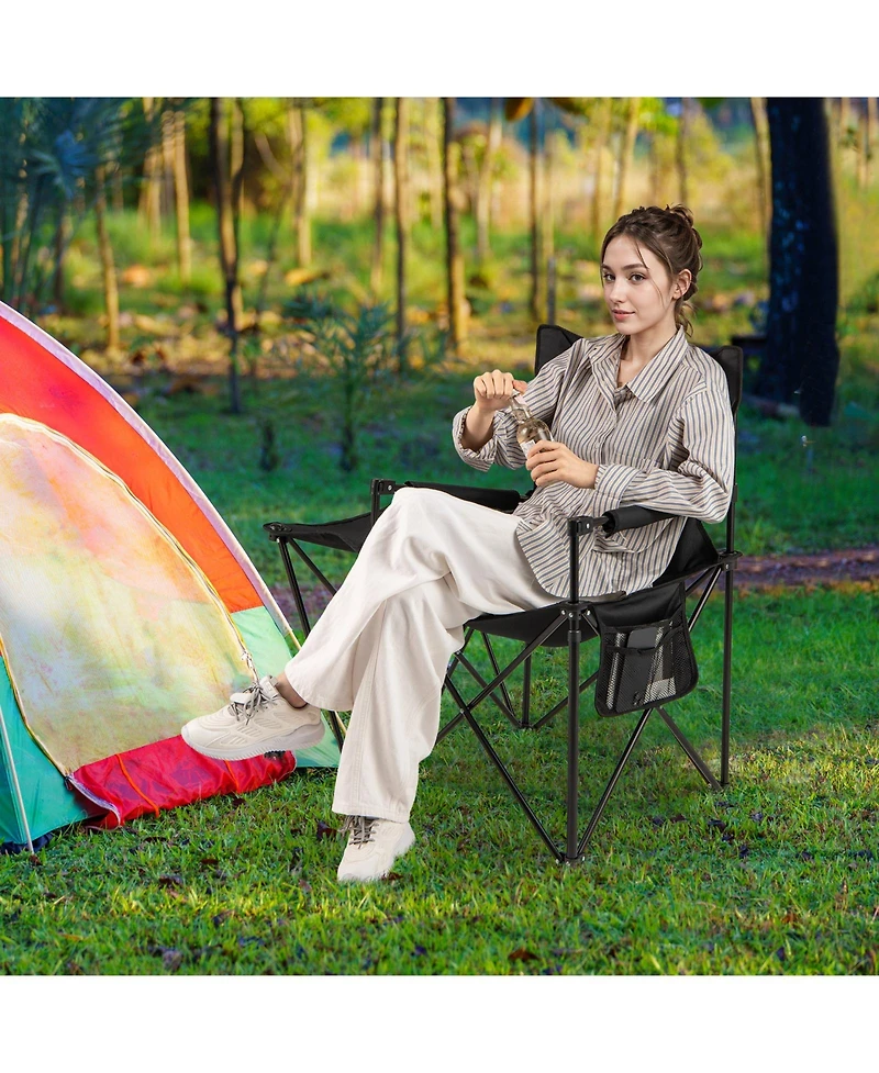 Gymax Oversized Camping Chair with Side Table 2 Storage Pockets Cup Holder for Fishing