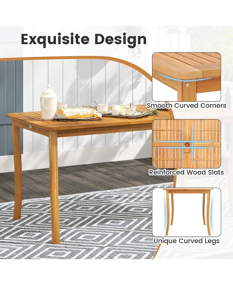 Gymax 63'' Outdoor Dining Table Umbrella Hole Slatted Tabletop for Backyard