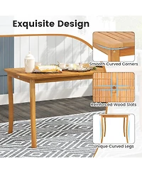Gymax 63'' Outdoor Dining Table Umbrella Hole Slatted Tabletop for Backyard