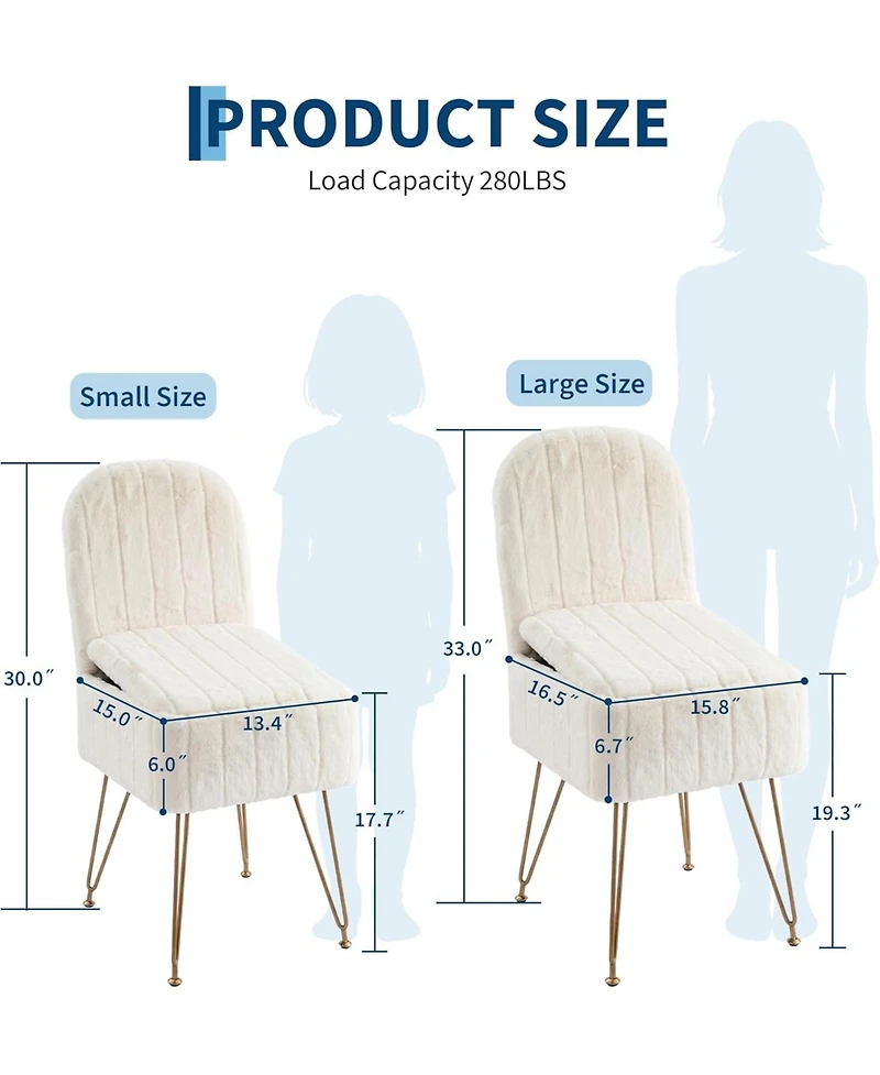 gaomon Vanity Stool Chair with Backrest, Square Ottoman with Hidden Storage Compartment, Soft Faux Fur Fabric, 280 Lbs Weight Capacity, Modern Style