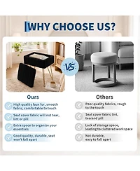 gaomon Vanity Stool with Storage, Faux Fur Ottoman with Metal Legs and Anti-Slip Feet