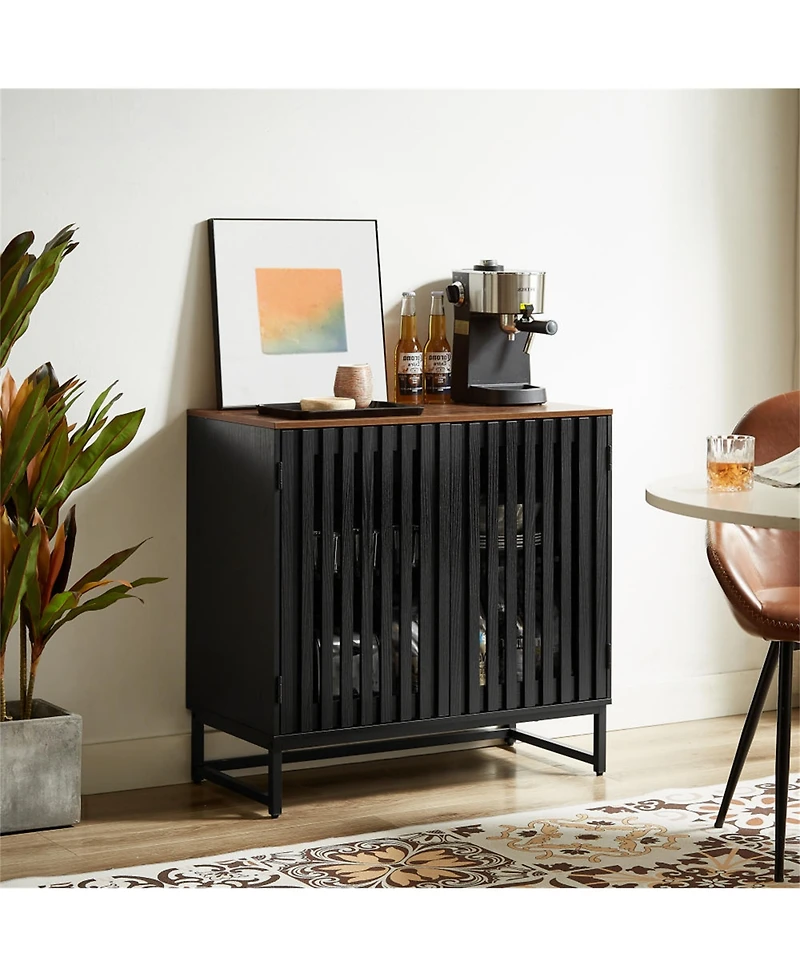 Clihome Modern Storage Cabinet with Slatted Grille Striped Door, Mdf Dresser Sideboard with Metal Legs