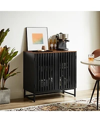 Clihome Modern Storage Cabinet with Slatted Grille Striped Door, Mdf Dresser Sideboard with Metal Legs