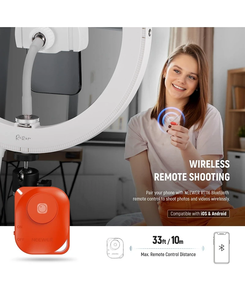 Neewer RH12B Ring Light with 30W, 3290lux, 7000K for select iPhone models