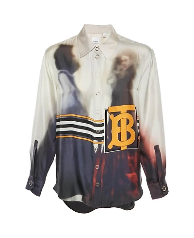 Pre-Owned Burberry Women's Arianna Monogram Print Silk Shirt