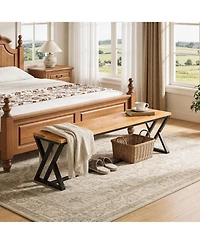 Tribesigns Solid Wood Entryway Shoe Bench, 55" Long End of Bed Bench with Metal Legs