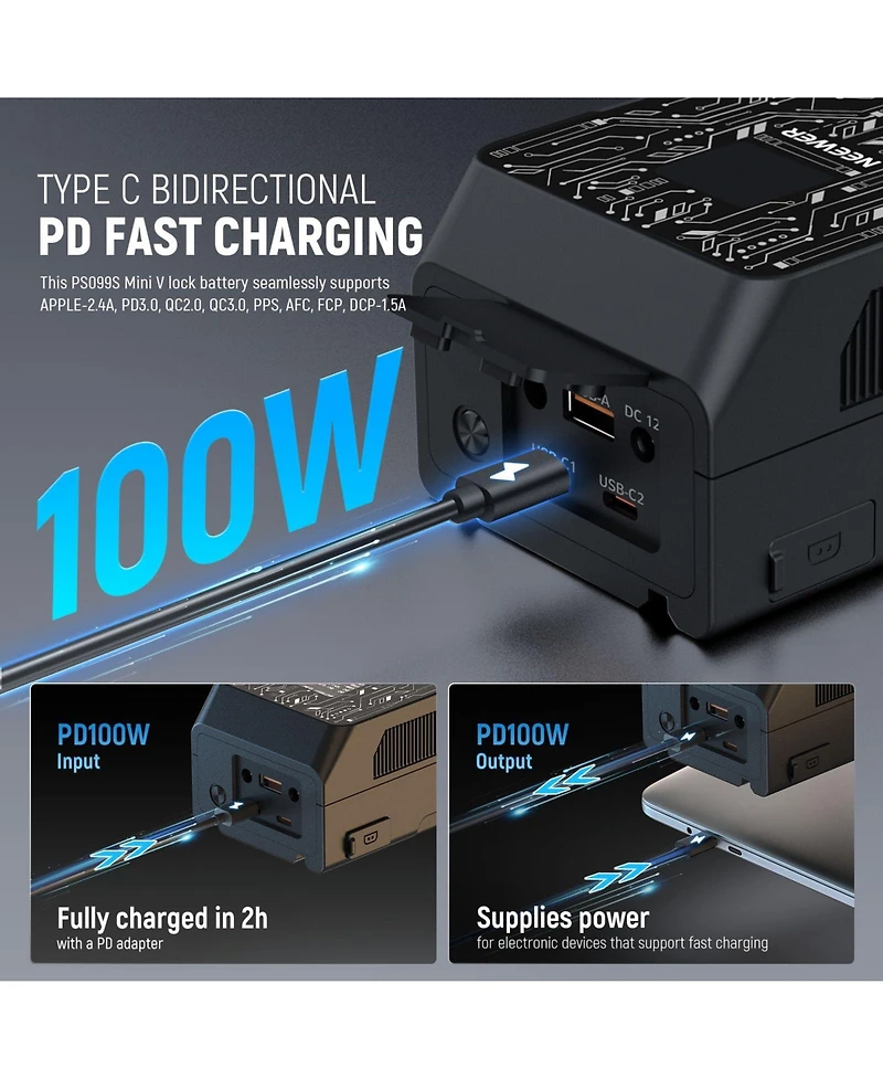 Neewer PS099S Camera Mounting Accessory with 6800mAh, 99Wh, 100W for Bmpcc 4k 6k Camcorder Camera