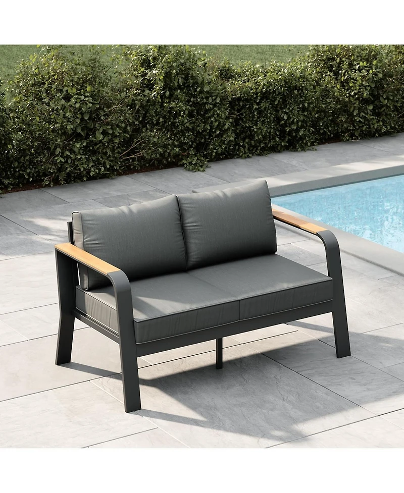 gaomon Outdoor 2-Seat Aluminum Patio Sofa Chair, Outdoor Furniture for Garden, Balcony, Deck, Backyard