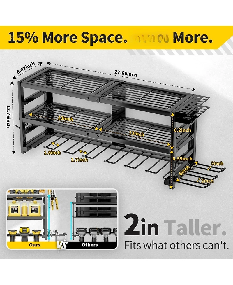 Xdovet Power Tool Organizer Wall Mount 3 Layer 9 Drill Holder Garage Workshop