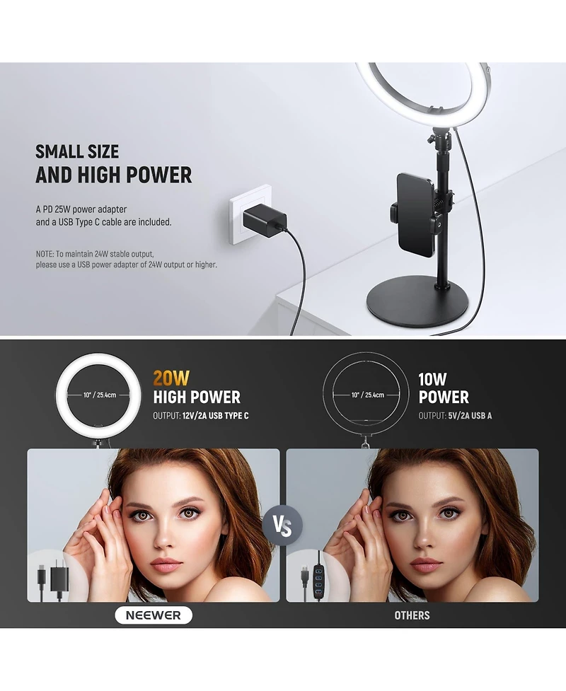 Neewer RH10B Ring Light with 20W, 2900K-7000K, CRI97 for select iPhone models