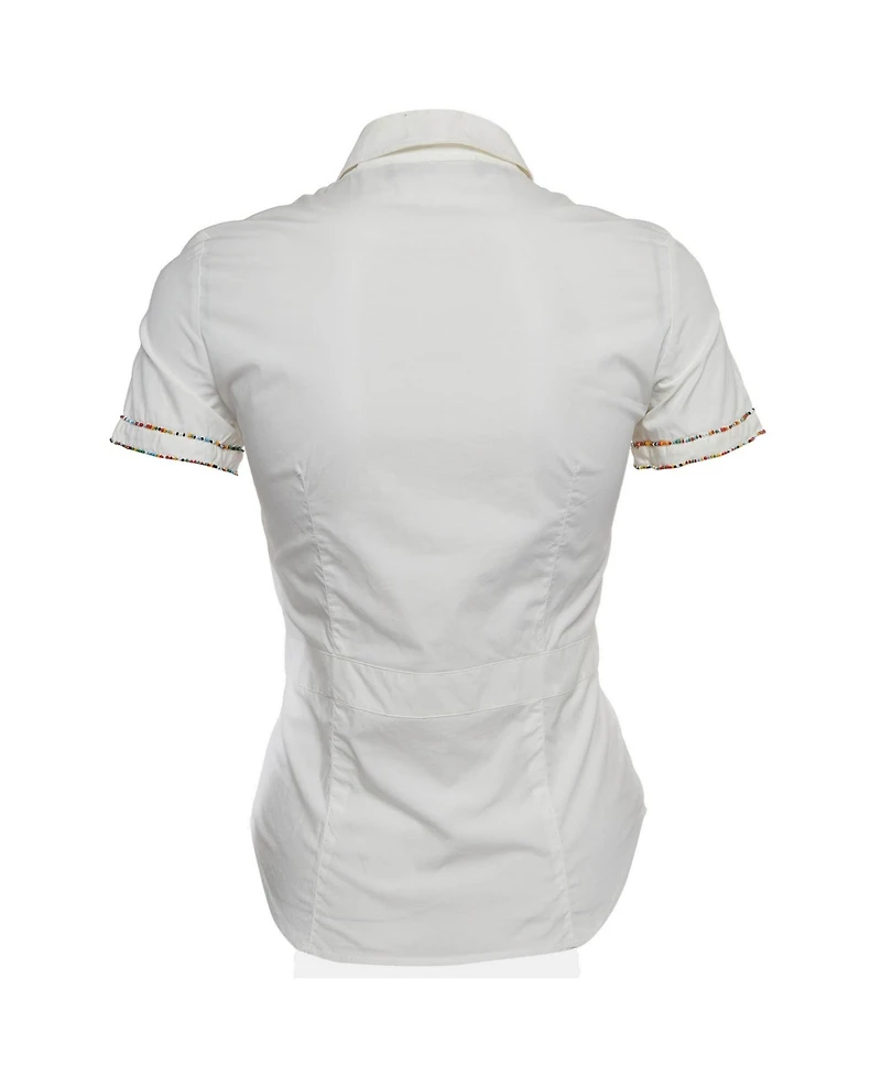 Pre-Owned Love Moschino Women's Beaded Cotton Belted Shirt