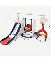 homfan 7-in-1 Toddler Slide and Swing Set, Kids Climber Play Set with Extra Long Slide, Basketball Hoop, Soccer and Multi Game for Indoor Play