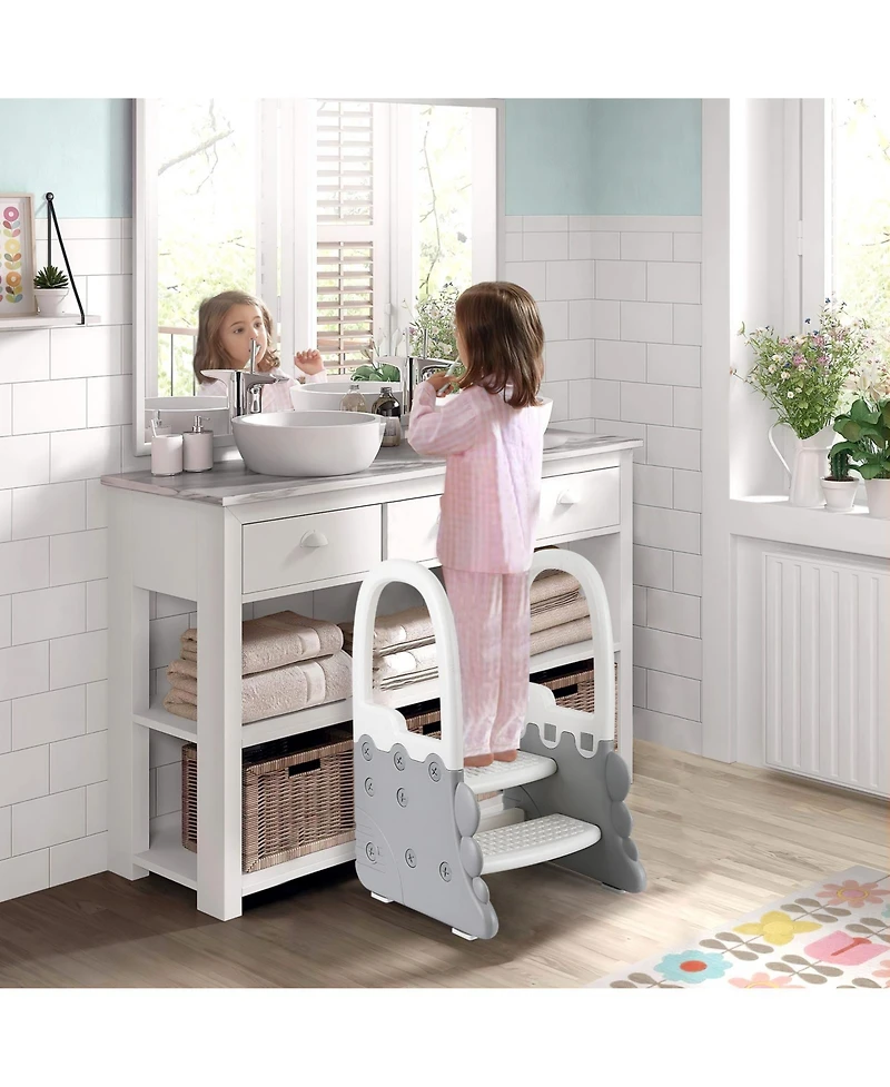 homfan Non-Slip Handles and Stable Design 2-Step Toddler Step Stool - Plastic for Bathroom Basin, Kitchen Counter Potty Training