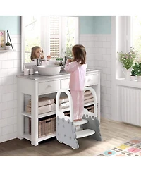 homfan Non-Slip Handles and Stable Design 2-Step Toddler Step Stool - Plastic for Bathroom Basin, Kitchen Counter Potty Training