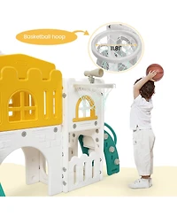 homfan 8-in-1 Toddler Playground with Slide, Indoor Outdoor Kids Playset Climber, Crawl Tunnel, Basketball Hoop and Storage for Ages 1-3