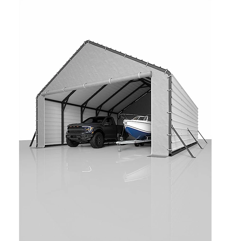 homfan 20 Ft Width Carport Door Curtain Replacement Panels, Heavy Duty Pe Tarpaulin Front and Back for Outdoor Parking Shelter
