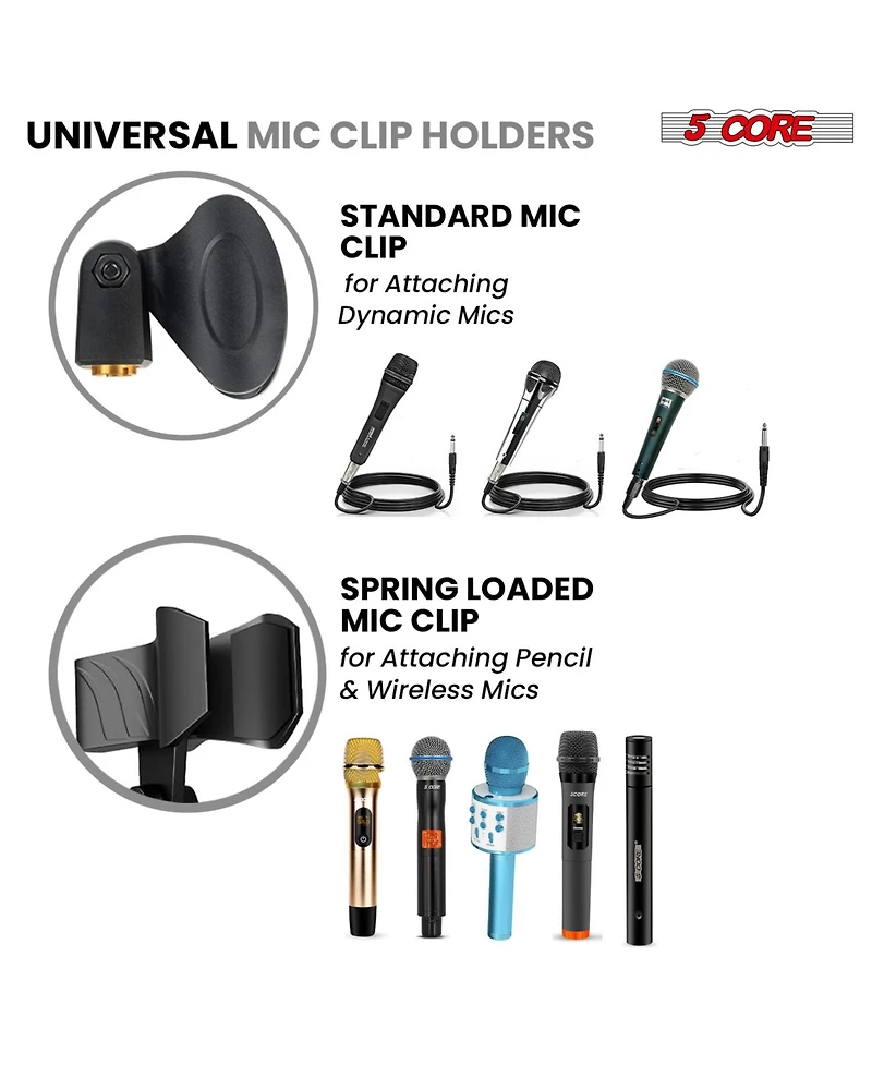 5 Core Dual Microphone Stand 2 Pack, Adjustable Tripod Floor Stand with Boom Arm