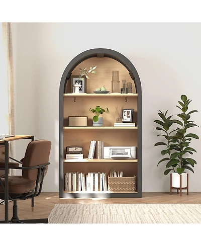 flynama 43 Inch Arched 4-Tier Mdf Bookshelf Home Decorative Storage Display Shelf