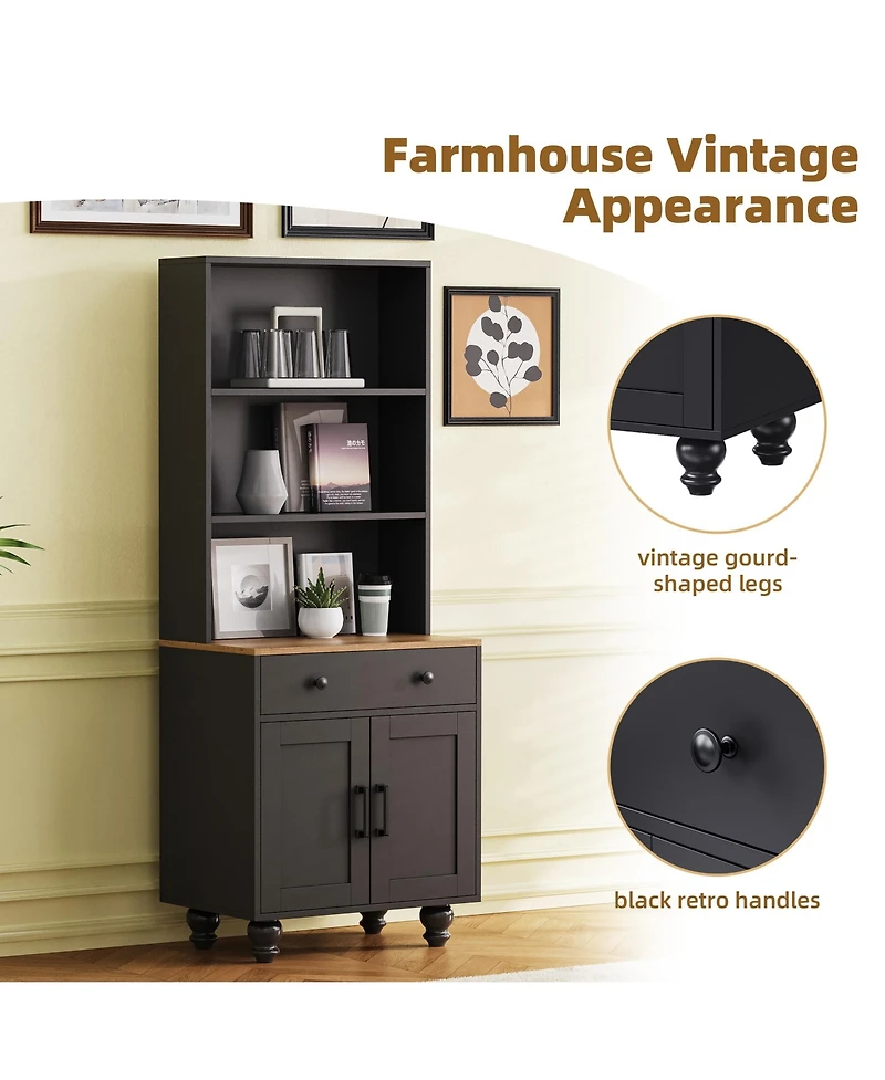 flynama Farmhouse Tall Storage Cabinet with Gourd-Shaped Solid Wood Legs