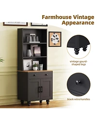 flynama Farmhouse Tall Storage Cabinet with Gourd-Shaped Solid Wood Legs