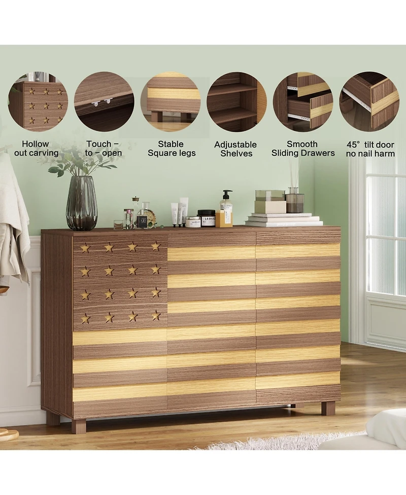 Flynama Hand Carved Buffet Sideboard Cabinet with Adjustable Shelves