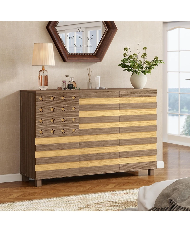 Flynama Hand Carved Buffet Sideboard Cabinet with Adjustable Shelves