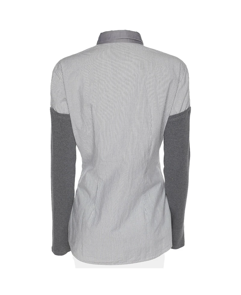 Pre-Owned Brunello Cucinelli Women's Pinstripe Cotton Shirt with Cashmere Sleeves