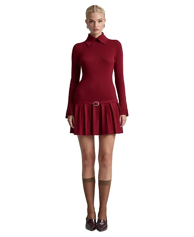Avec Les Filles Women's Drop-Waist Pleated Mini Dress