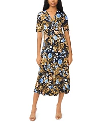 Msk Women's V-Neck Twist-Front Midi Dress