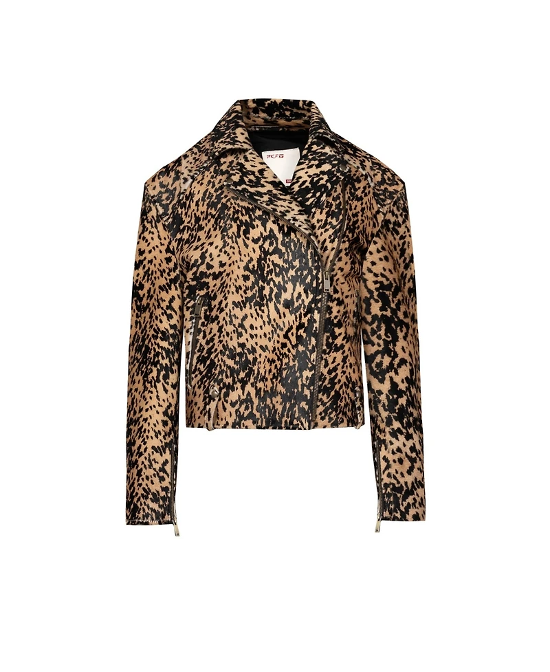 Pcfg Women's Your Itch Leopard-Print Kangaroo Leather Jacket
