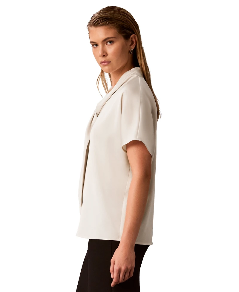 Calvin Klein Women's Matte Satin Tie-Neck Blouse