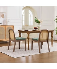 Rainsken Curved Arched Cane Back Dining Chairs Set of 2, Chenille Cushion, Solid Wood Frame, for Living Room