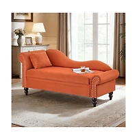 Rainsken 64.5-inch Modern Velvet Chaise Longue with Storage, Recliner,Left Armrest and Lumbar Support
