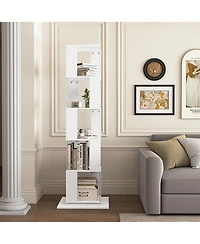 Flynama 5-Tier 360 Degree Rotating Bookshelf Wood Veneer and Acrylic Panel Anti-Tip Base Modern Home Display Storage Rack