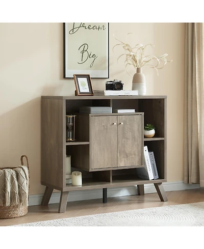 Flynama Sideboard Bookcase Cabinet with 4 Open Shelves and 2 Doors