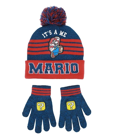 Super Mario Boys' and Girls' Graphic Hat and Gloves, 2- Piece Set