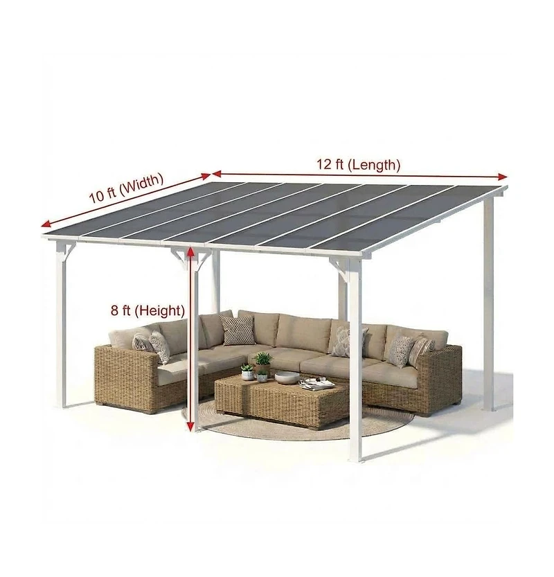 homfan Wall Mounted Gazebo Iron Frame Lean-to Canopy with Pc Roof, High-Low Patio Awning for Door Window Backyard