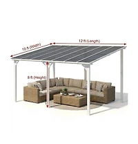 homfan Wall Mounted Gazebo Iron Frame Lean-to Canopy with Pc Roof, High-Low Patio Awning for Door Window Backyard
