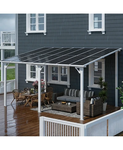 homfan Wall Mounted Gazebo Iron Frame Lean-to Canopy with Pc Roof, High-Low Patio Awning for Door Window Backyard