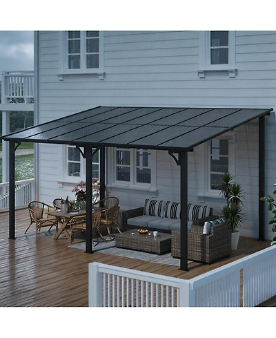 homfan Wall Mounted Gazebo Iron Frame Lean-to Canopy with Pc Roof, High-Low Patio Awning for Door Window Backyard